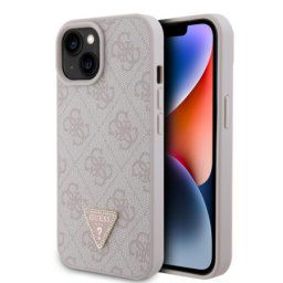 Gues maska za iPhone 15 leather 4G triangle strass pink ( GUHCP15SP4TDPP )