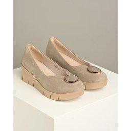 Ženske cipele od eko velura na ortoped petu C9009 khaki boja