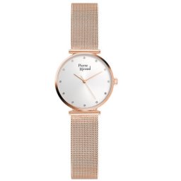 Ženski pierre ricaud quartz small swarovski point beli roze zlatni elegantni ručni sat sa roze zlatnim pancir kaišem ( p22036.9143q )