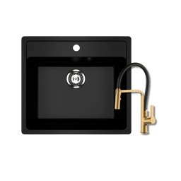 Set crna Granitna sudopera Ulgran U104 sa Andra Gold Black slavinom i sifonom