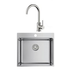 Set: Čelična sudopera 50x50 + inox slavina (2 cevi) + sifon