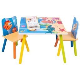Kinder home dečiji drveni sto i stolice sa morskim životinjama - set za crtanje, igru, učenje i jelo ( TF-4290 )
