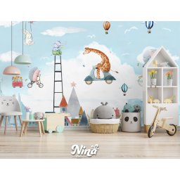 Foto tapeta akvarel ilustracija životinja koje lete nebom t008