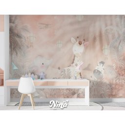 Foto tapeta Roze Tapeta sa Scenom Žirafe t021