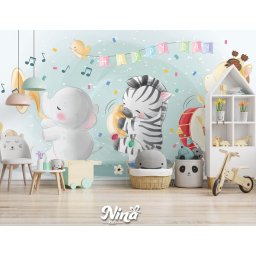 Foto tapeta Zebra Slon i Žirafa t061
