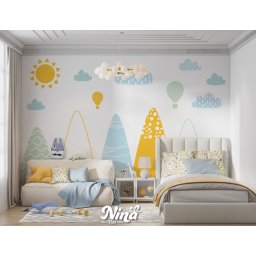 Foto tapeta Živopisna Ilustracija Brda sa Balonima t063
