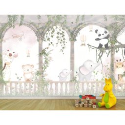 Foto tapeta Slonici i Panda na balkonu t116