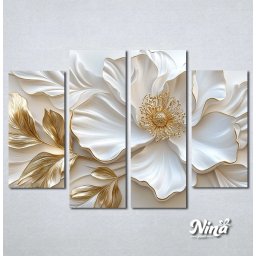 Slike na platnu 3d Beli cvetovi sa zlatnim listovima Nina626_4