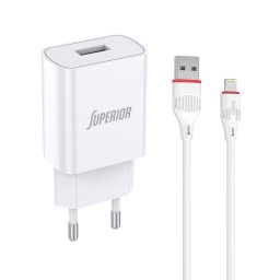 PUNJAČ SA KABLOM P1067 SUPERIOR CO-DC21 10.5W USB-A NA LIGHTING BELI 2.1A