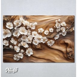 Slike na platnu Beli cvetovi na drvenoj podlozi Nina629_P