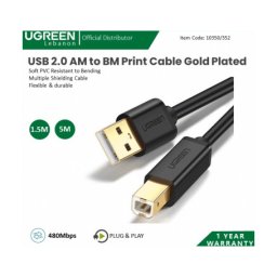 KABL USB UGREEN 2.0 US135 USB-A NA USB-B CRNI 1.5M ZA ŠTAMPAČ *TH *SR