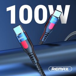 Kabl Type C na TYPE C 100W, USB Data Cable REMAX RC-187c LESU PRO ALUMINIUM PD 100W FAST CHARGE Type-c na Type-C crni, duž. 1m