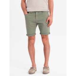 Ombre Men's classic denim shorts with rolled up leg - light olive