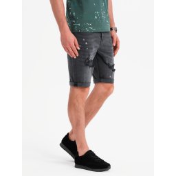 Ombre Men's short denim shorts with rubbing and rolled up leg - gray