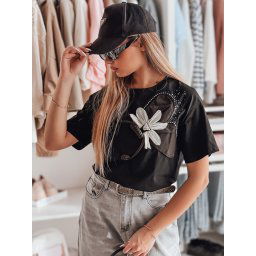 T-shirt damski oversize z efektem 3D PETALOVE czarny Dstreet