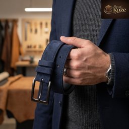 Indigo muški kaiš od prevrnute kože za farmerice i pantalone