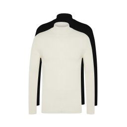 Trendyol Black-Ecru Slim Fit Cotton Half Turtleneck Elastic Knit 2-Pack Knitwear Sweater