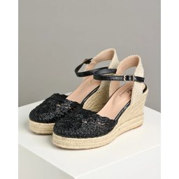 Pletene sandale na platformu S413 crne