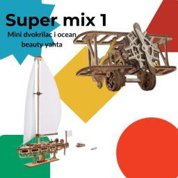 Ugears 3D puzzle Super mix 1 (dvokrilac i jahta) ( 8282)