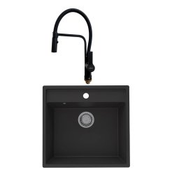 Granitna sudopera SanDonna Selena + Tuš slavina ANDRA full black