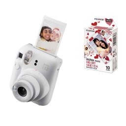 FUJIFILM INSTAX MINI 12 Instant Film Camera (CLAY WHITE) + INSTAX Heart Sketch Film