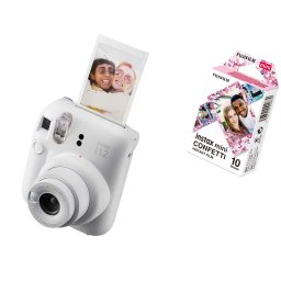 FUJIFILM INSTAX MINI 12 Instant Film Camera (CLAY WHITE) + INSTAX Mini Confetti Film