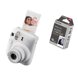 FUJIFILM INSTAX MINI 12 Instant Film Camera (CLAY WHITE) + INSTAX Mini Monochrome Film