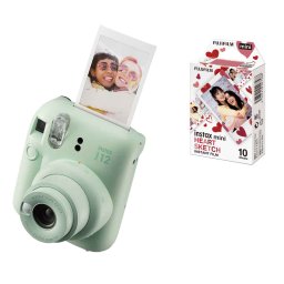 FUJIFILM INSTAX MINI 12 Instant Film Camera (MINT GREEN) + Heart Sketch Film