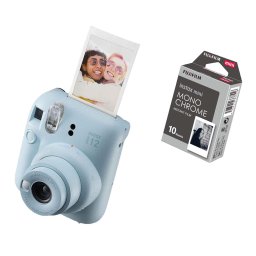 FUJIFILM INSTAX MINI 12 Instant Film Camera (PASTEL BLUE) + Monochrome Film