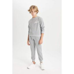 DEFACTO Boy 2-Piece Set Crew Neck Printed Sweatshirt Elastic Waist Jogger Tracksuit Bottoms