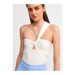 Dilvin 10168 One-Shoulder Knitwear Bustier-ecru