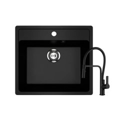 Set crna Granitna sudopera Ulgran U104 sa Andra Full Black slavinom i sifonom