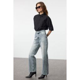 Trendyol Blue Stone High Waist Wide Leg Jeans