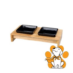 Trixie Set 2 Keramičke Činije Sa Drvenim Postoljem 2x400ml, Crne
