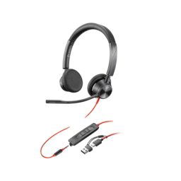 HP Poly Blackwire 3325 Stereo USB-C Headset +3.5mm Plug +USB-C/A Adapter, Black ( 8X221AA )