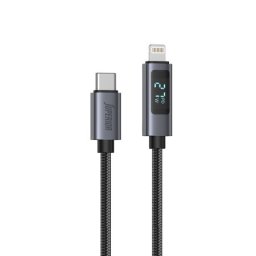 Superior Usb data kabal su-k107 pleteni 3a 27w type-c na lightning sa led ekranom 1m crni ( U2137 )