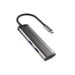 Natec Fower slim USB Type-C 3-in-1 Multi-port adapter (USB3.0 Hub + HDMI + PD), Max. 100W output, grey ( NMP-1984 )
