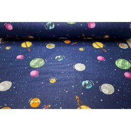 Pamučni materijal za posteljinu - dečiji dezen galaksija i planete