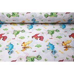 Pamučni materijal za posteljinu - dečiji dezen sa šarenim dinosaurusima