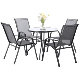 Baštenski set nameštaja, 4 stolice + okrugli sto – sivi