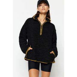 Trendyol Black Plush Knitted Sports Sweatshirt