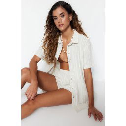 Trendyol Ecru Woven Linen Blend Shirt Shorts Beach Set