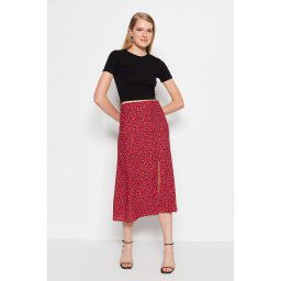 Trendyol Tile Slit Detailed Viscose Fabric Animal Patterned Midi Woven Skirt