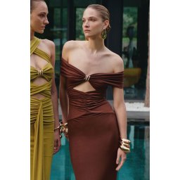 Trendyol X Zeynep Tosun Dark Brown Knitted Snake Accessory Evening Dress & Graduation Dress