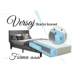 Versaj Bračni Krevet 216X164X108 cm - Sivi + Forma Dušek za Bračni krevet 160x200 cm