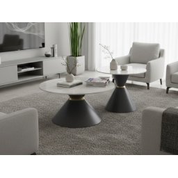 Klub sto CT 6055 Set, Bela keramička ploča /Drvo metalno postolje fi800 + fi600mm ( 800-609 )