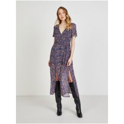 Pepe Jeans Dark blue women's patterned shirt midi dress with slit Pepe Je - Women's