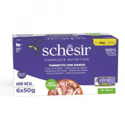 Schesir Hrana za Mačke Multipack Tuna i Govedina Jelly u Želeu 6×50g