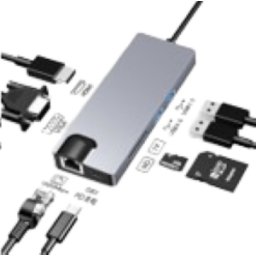Stars Solutions USB-C na HDMI/VGA/USB/SD/TF/LAN/PD sivi Adapter