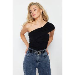 Trendyol Black One Shoulder Detailed Detailed Stretchy Knitted Blouse